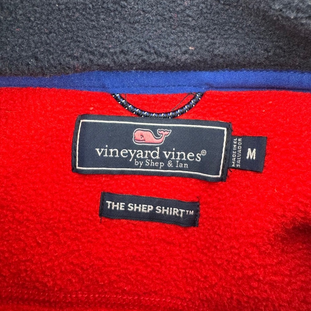Vineyard Vines Shep Shirt Men Medium Red Navy Fleece Quarter Snap Pullover - Picture 4 of 7